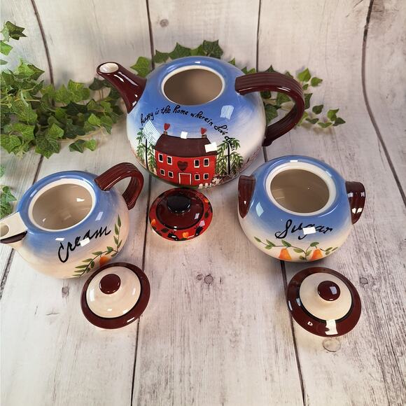 Rare Vntg Teaset: Young's Heartfelt Kitchen Creations - Happy is the Home, Blue - Picture 5 of 13